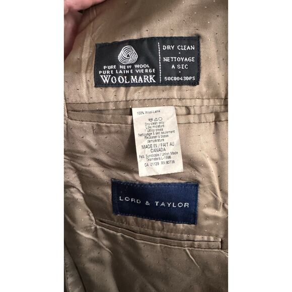 1990s Lord & Taylor Pure Wool Brown Houndstooth Blazer Men’s 42L - Picture 12 of 13